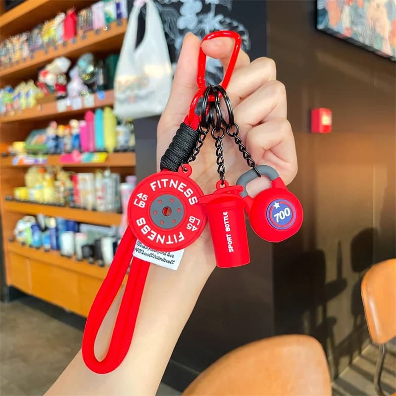 Hand-Woven Fitness Car Key Ring Anti-Lost Gym Lover Keychain with Weight Plate DIY Nylon Rope Pendant for Sports Enthusiasts