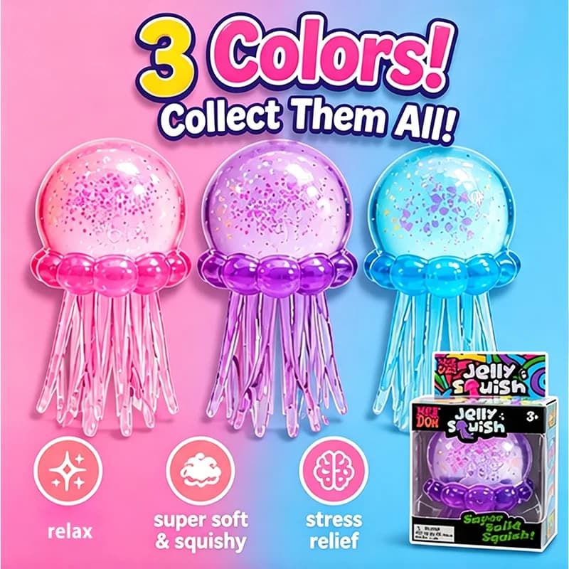 Jelly Squish Glitter Jellyfish Squish Toy, Giocattolo antistress trasparente a rimbalzo lento per bambini e adulti