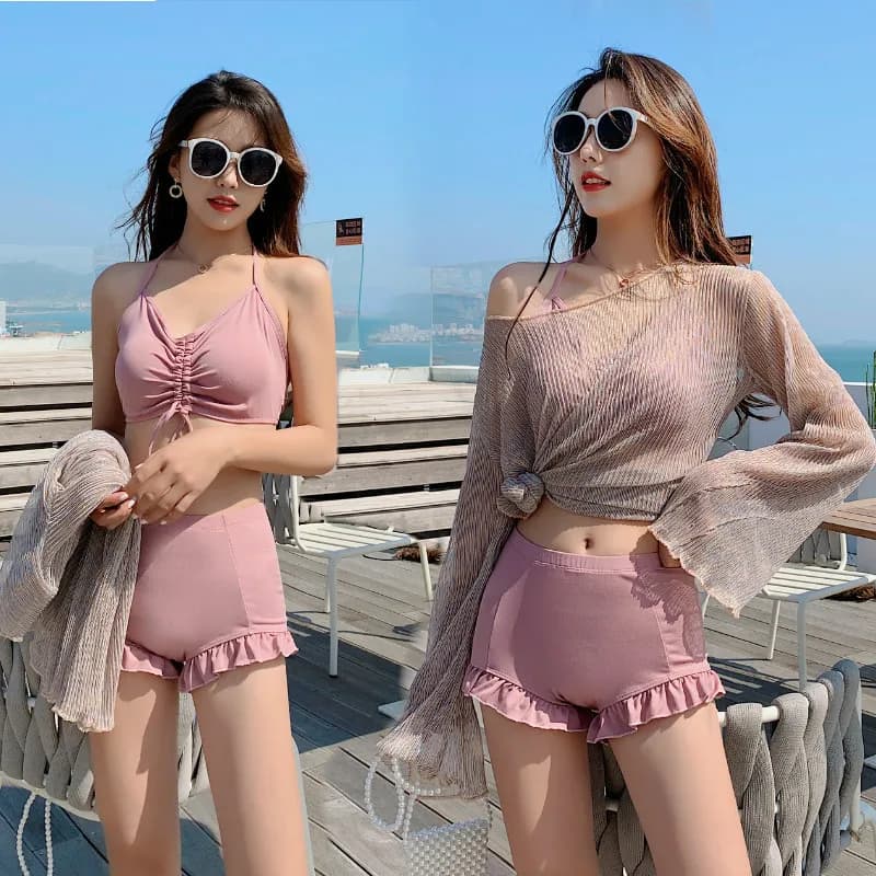 Costume da bagno donna costumi da bagno bikini alla moda nuovo a maniche lunghe angolo piatto conservatore copertura dimagrante pizzo studente coreano sexy