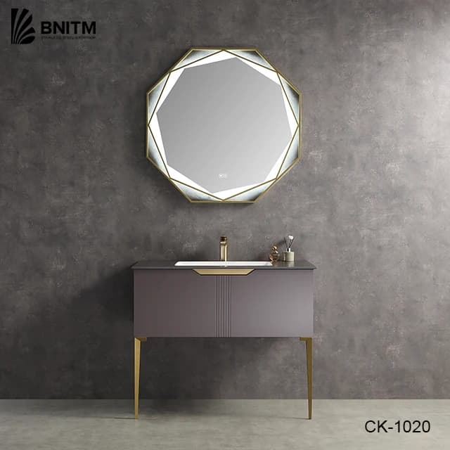 BNITM Vanity da bagno con specchio a LED intelligente da appoggio in ardesia montato a pavimento dal design classico di lusso di fascia alta con lavabo