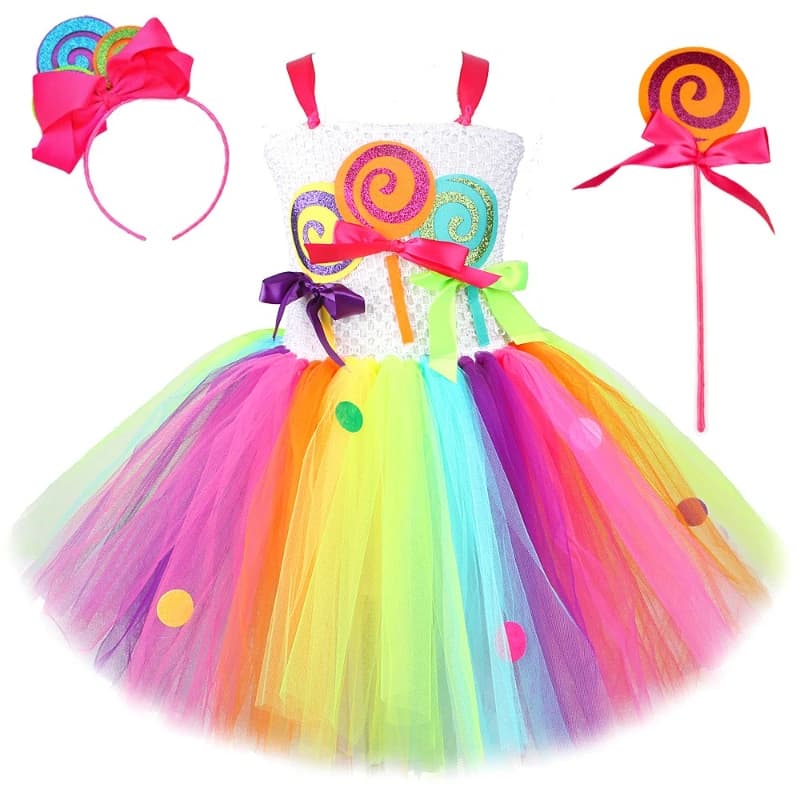 Girls for Rainbow Candy Lollipop Clothes Birthday Party Tutu Princess Dress Ball Gown Kids Carnival Christmas Halloween Clothes
