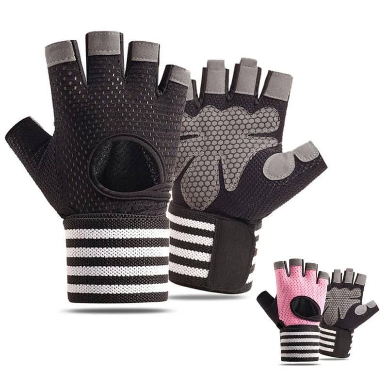 Half Finger Workout Gloves with Wrist Wrap Breathable Non-Slip Weight Lifting Glove for Gym Cycling Outdoor Activities Men Women