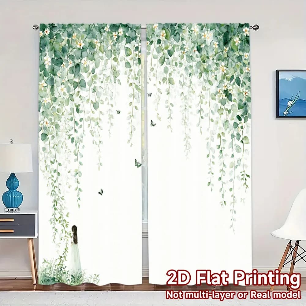 Stampa piatta 2D, JIT 2 pezzi, tende (senza asta) Tenda floreale svolazzante Chic Stampe in tessuto Tende filtranti per la casa Decorazioni per la casa