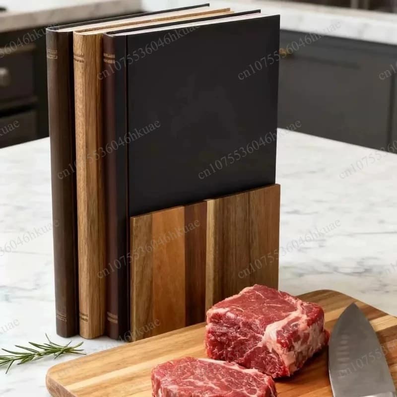 Set di Taglieri in Legno Massello a Forma di Libro, 3 Pezzi, con Scanalatura per Cucina