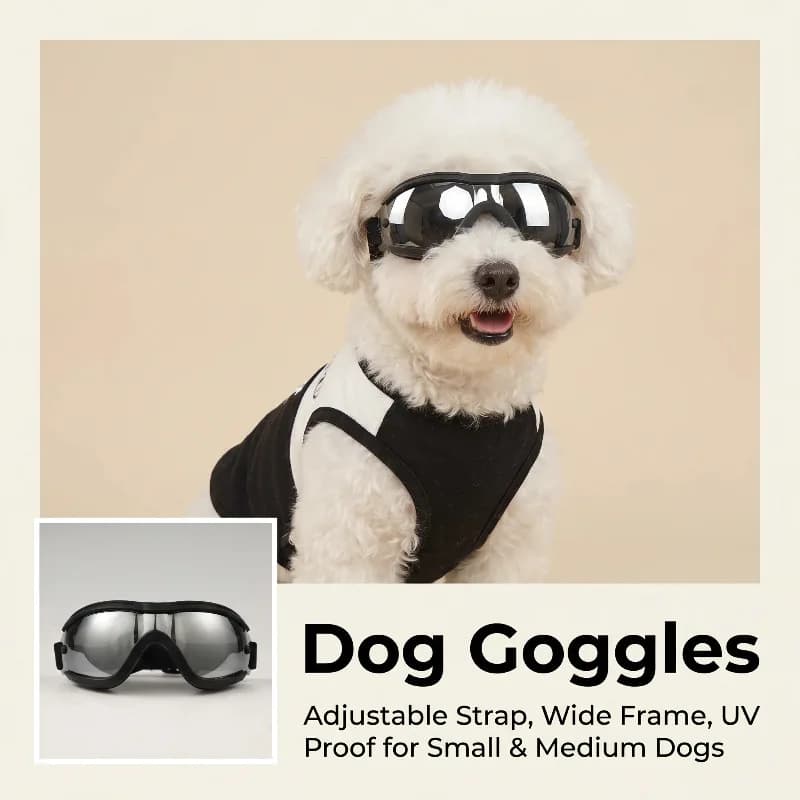 Adjustable TPU Dog Sunglasses UV Protection Small Pet Goggles Easy Wear Puppy Glasses for Outdoor Riding Driving Anti-splash Ski