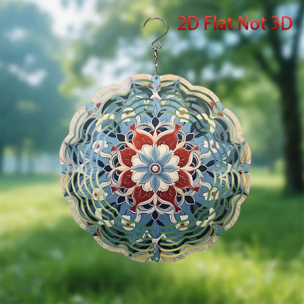 1PC 10in Blue Flower Mandala Wind Chime - Metal Outdoor Garden Decor