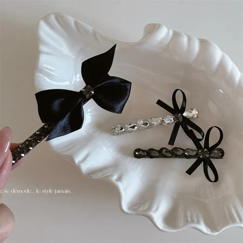Fashion temperament rhinestone bow duck bill clip high-end bangs side broken hairpin one-word hairpin hair accessories new