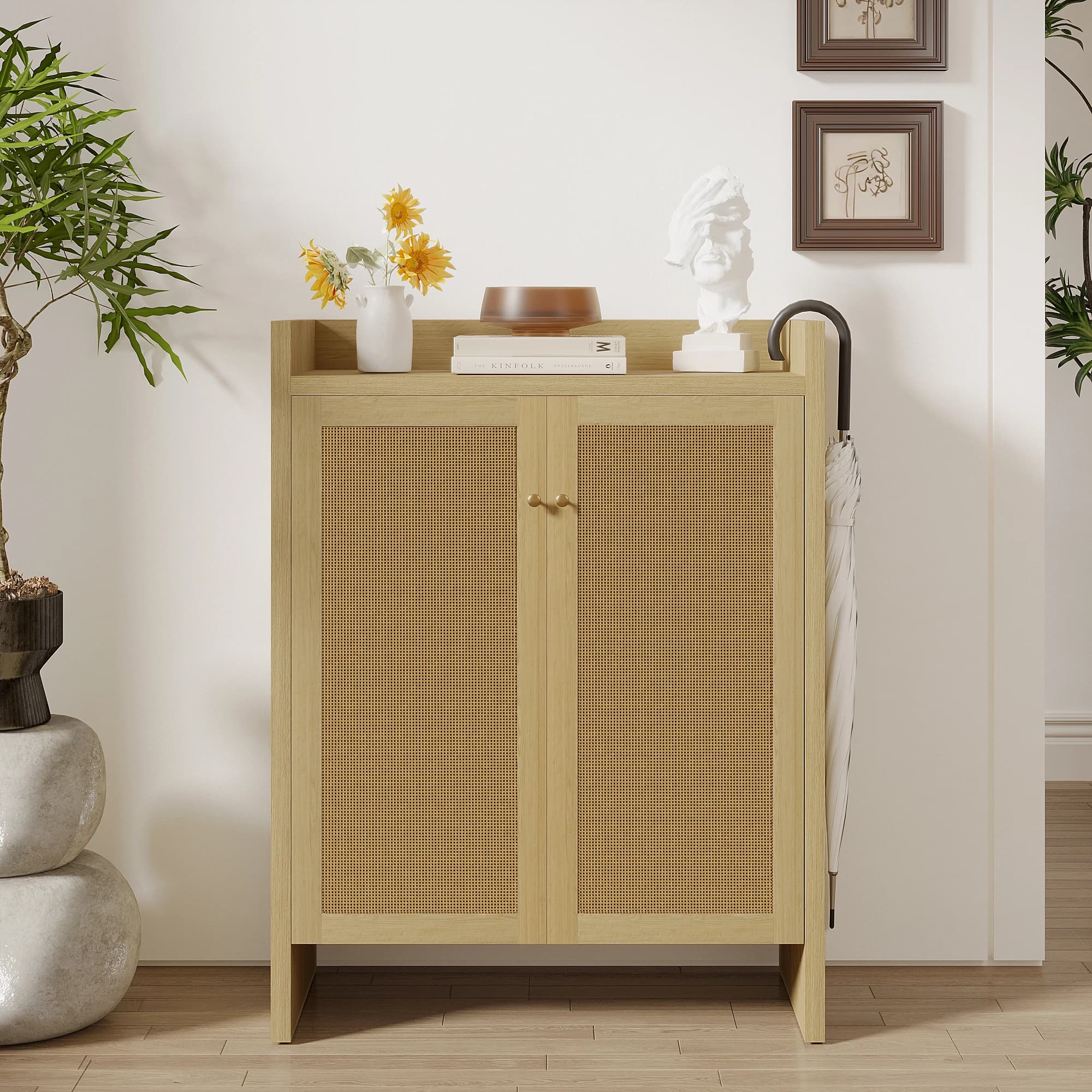 Scarpiera in Rattan Alta 108 cm, Organizzatore per Scarpe a 6 Ripiani con Scaffali Regolabili, Scarpiera Autoportante per Ingresso