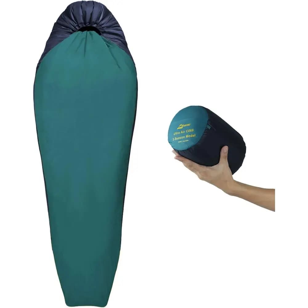 Backpacking light sleeping bag, 68-48 ° Mummy sleeping bag for adults, summer, for excursions and camping, compact and folding C066