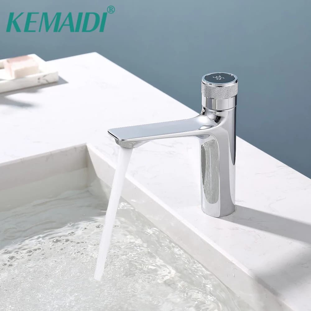 KEMAIDI Led Digital Display Basin Faucet Mixer Chrome High-Tech Water Generating Washroom Tap Black Stream Modern Design Faucet