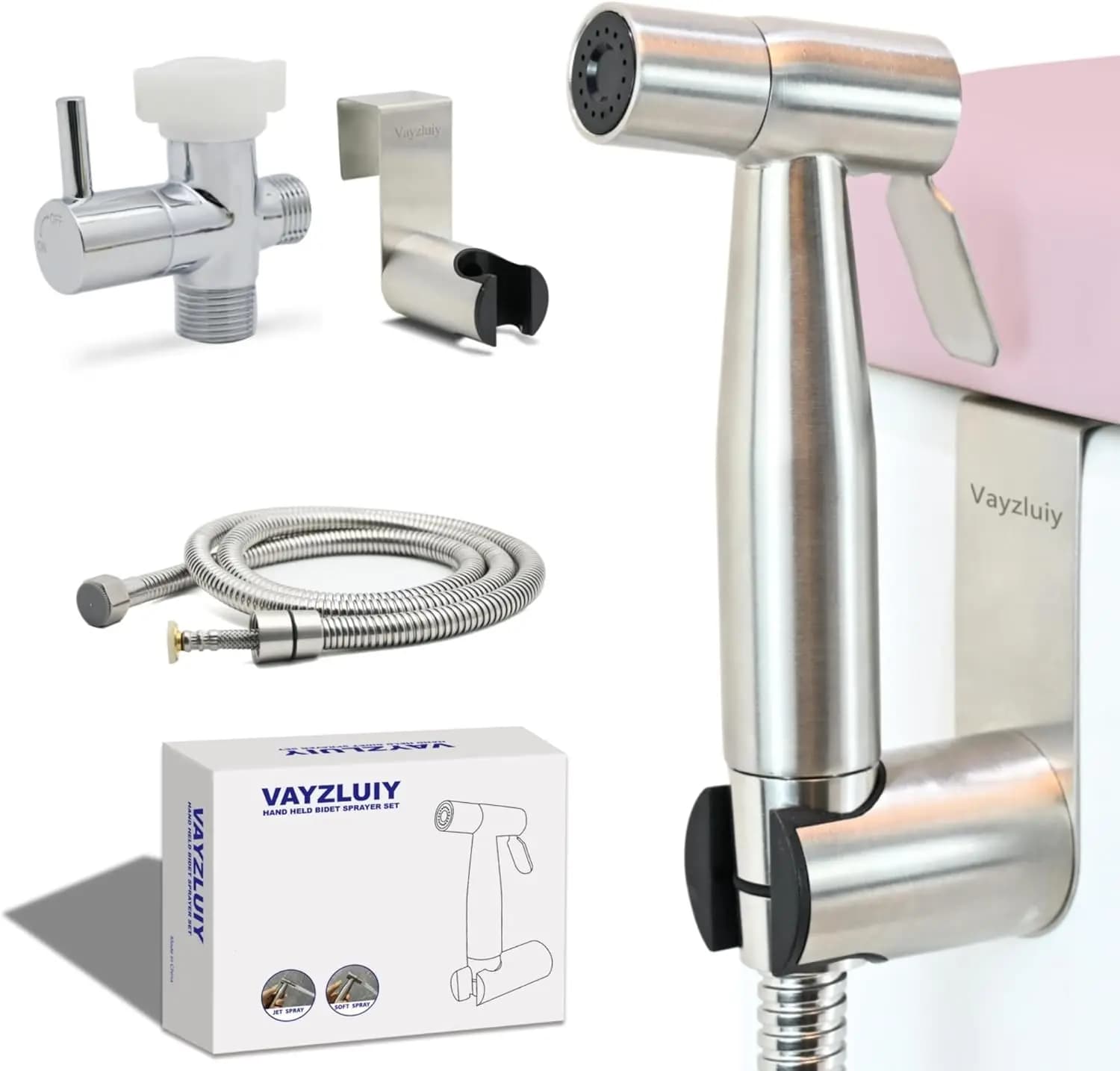 Spruzzatore Bidet Portatile con Pressione dell'Acqua Regolabile, in Acciaio Inox Spazzolato Nichelato, per Igiene Femminile e Pannolini