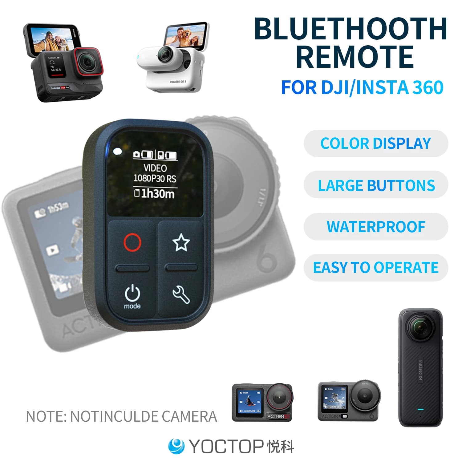 Telecomando Bluetooth Impermeabile per Action Camera con Display LCD per DJI Action 6/4/5 Pro/OSMO 360X3/X4/X5Go3/Go3s