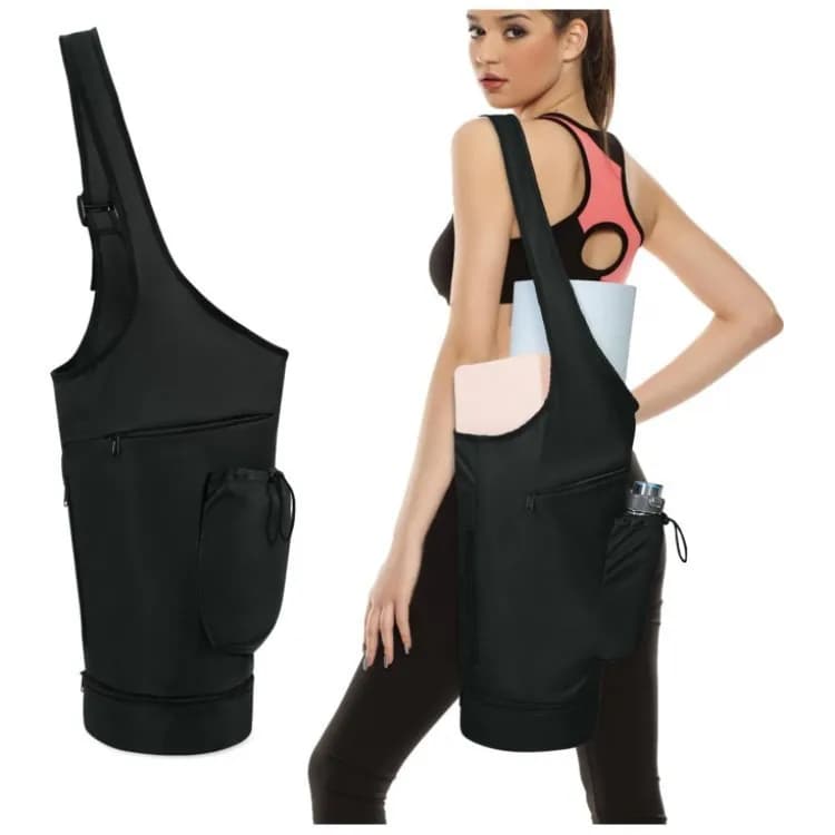 Borsa per Tappetino Yoga, Ampia Apertura, Portatile, con Tasca Impermeabile e Portabottiglie con Coulisse