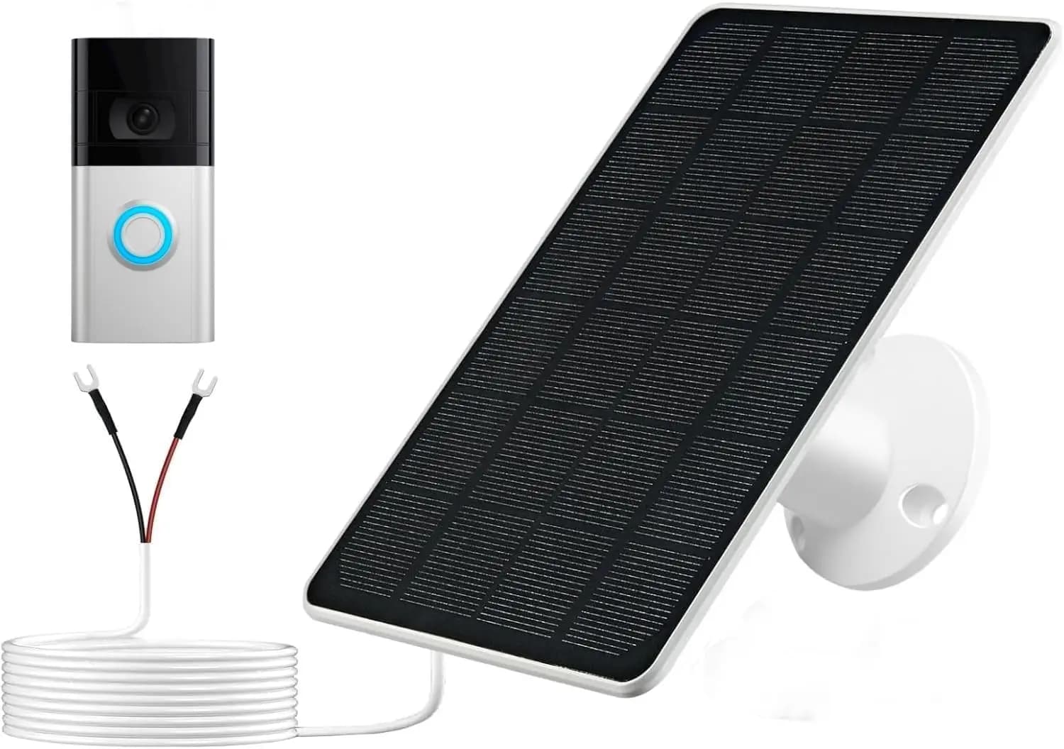 Caricatore a pannello solare per videocitofoni, cavo impermeabile da 13,2 piedi, 360 ° Supporto regolabile, 5W 5V