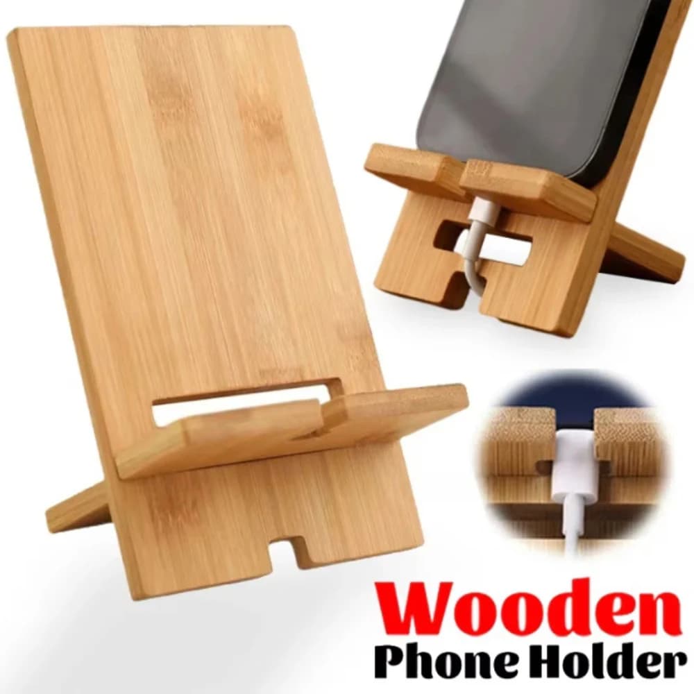 Desktop Bamboo Phone Holder Wooden Smartphone Charging Stand Creative Multifunctional Lazy Stand for Mobile Phone Tablet Support