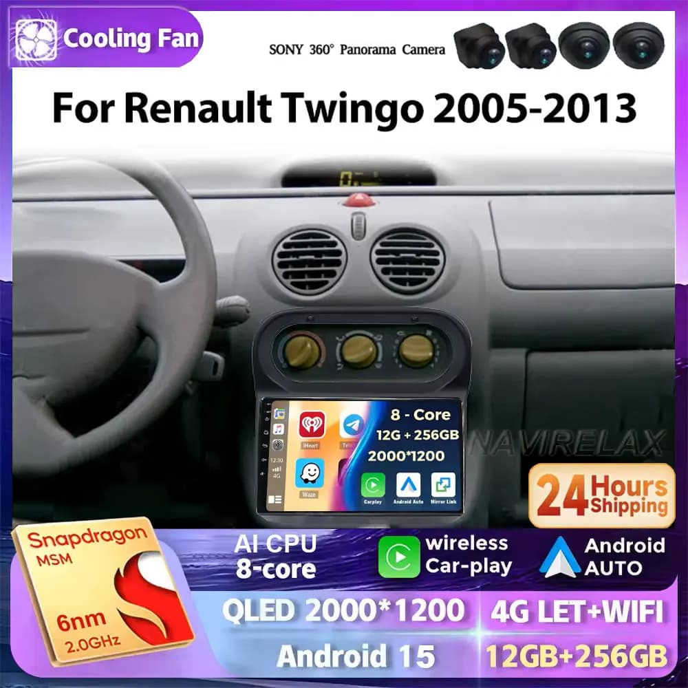 Android 15 Per Renault Twingo 2005 - 2013 CarPlay Autoradio Lettore Multimediale 8 Core di Navigazione Stereo 4G GPS Auto radio Stereo