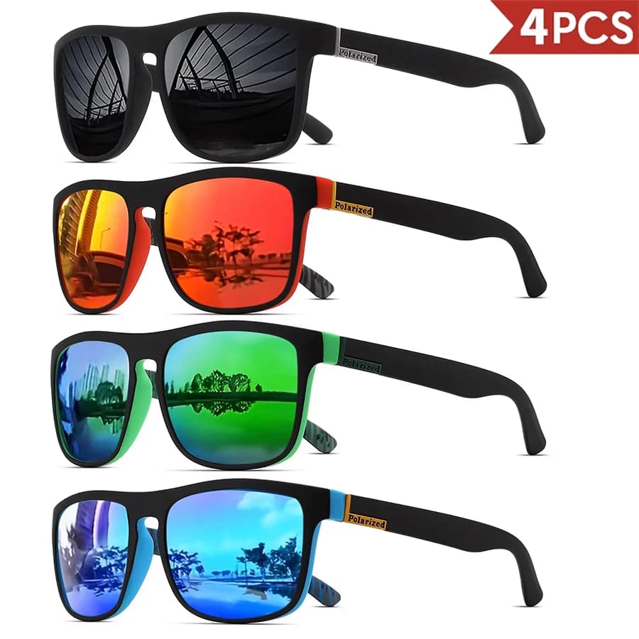 1/3/4 Pieces Classic Sports Sunglasses Men's Square, Light PC Mounting, UV400 Protection for Guide, Fishing, Cycling, Unisex, Durevoli