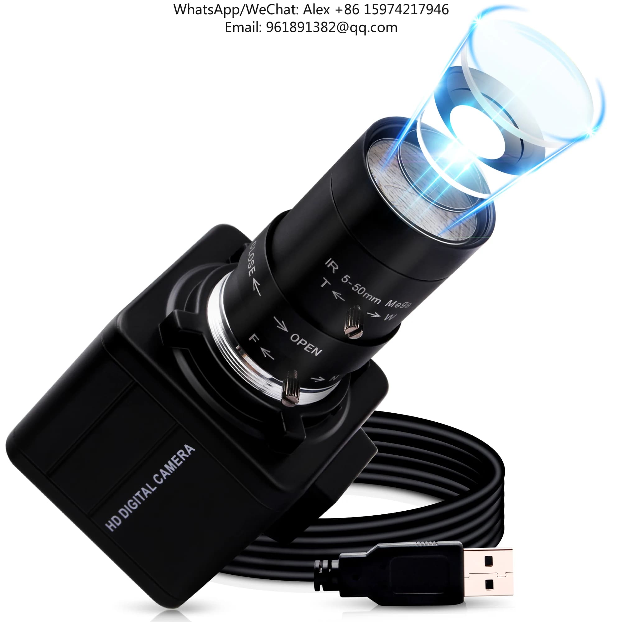 Webcam ELP 1080P HD 1920x1080 30fps con Sensore IMX323, Visione Notturna, Messa a Fuoco Manuale, Zoom 5-50mm, Obiettivo 10X, Mini Videocamera
