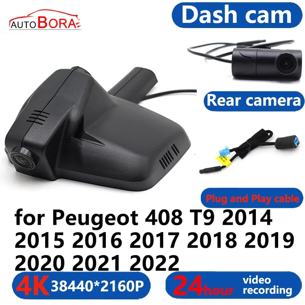 4K Wifi 3840*2160 Car Photographer Dash Cam Camera 24H Monitor Video for Peugeot 408 T9 2014 2015 2016 2017 2019 2020 2021 2022