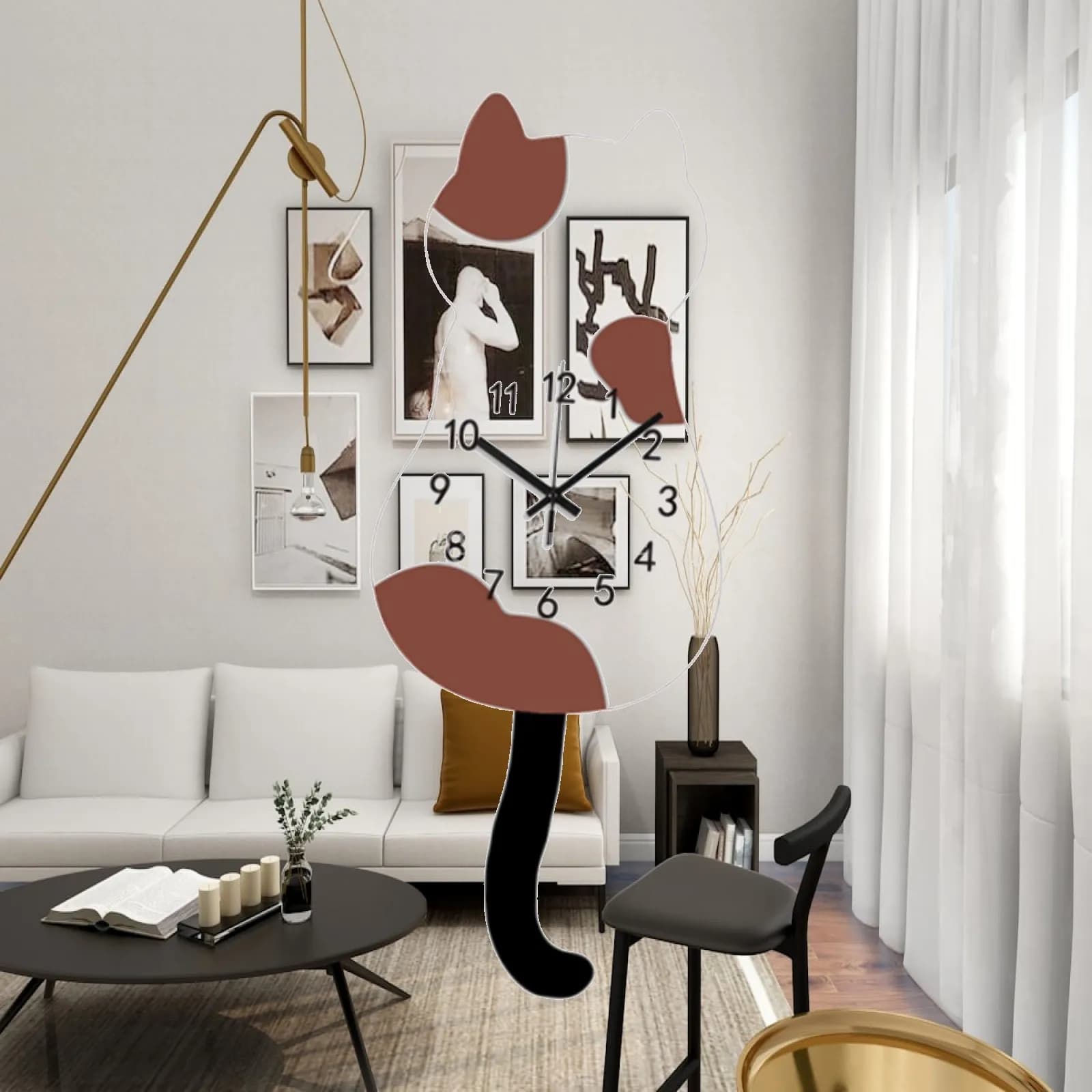 Cartoon Cat Wall Hanging Clock Decorative Acrylic for Study Room Versatile