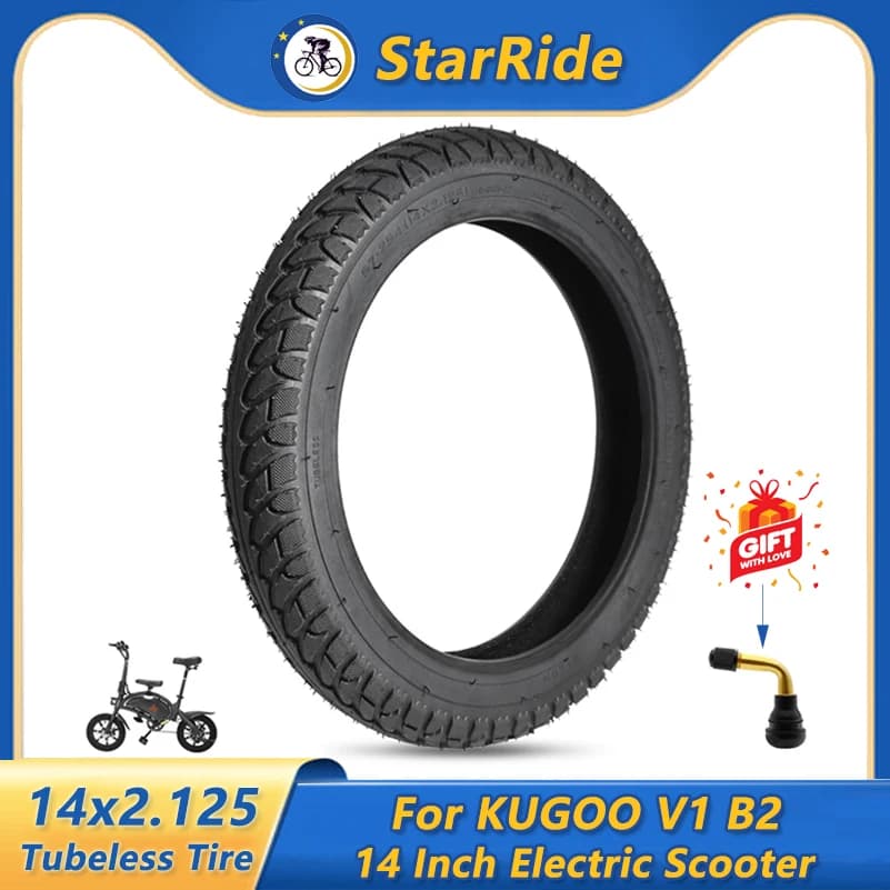 14x2.125 Tubeless Tire with Valves for KUGOO V1 B2 14 Inch Electric Scooter E-Bike Vacuum Tire 14X2.125(57-254) Tyre Parts