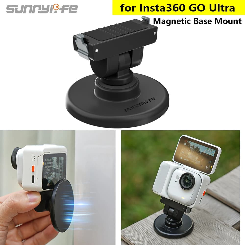 Supporto Magnetico Sunnylife per Insta360 GO Ultra, Base Magnetica Multifunzionale, Supporto Regolabile, Adattatore per Treppiede Fotocamera