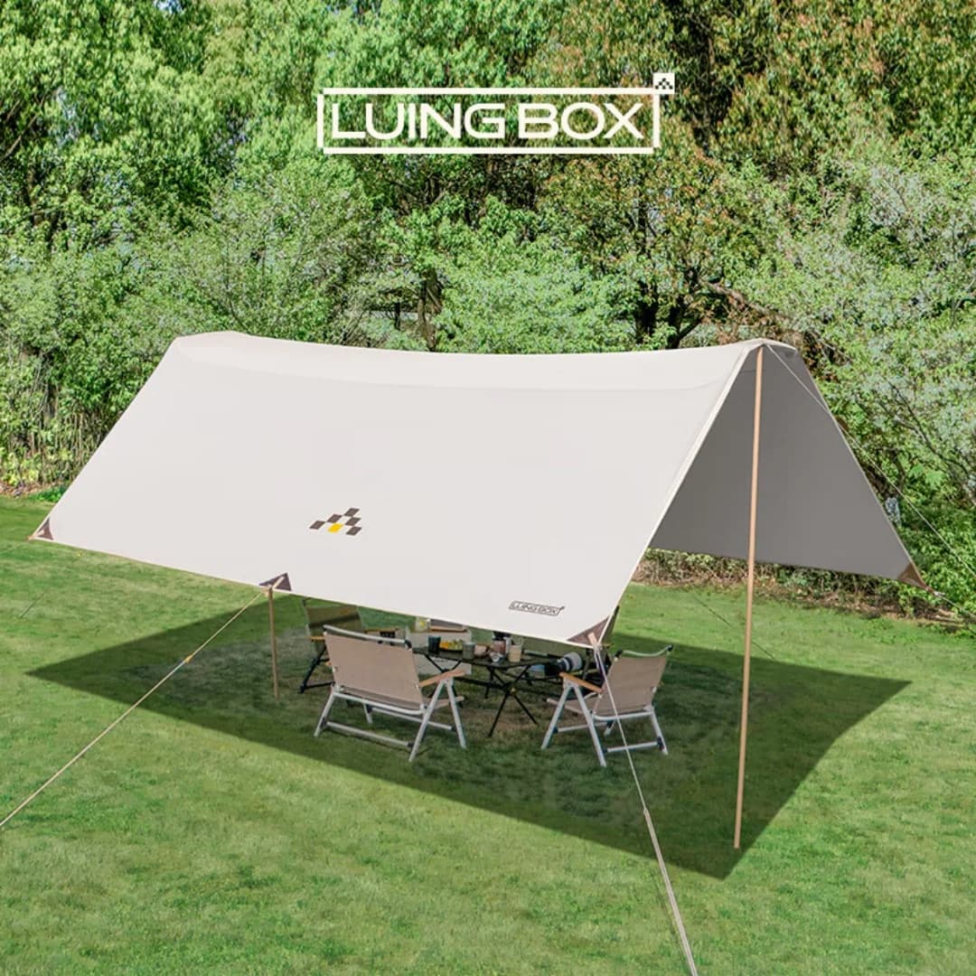 Telo da campeggio parasole 15 ㎡ Grande Tenda da Spiaggia con Tettoia UPF50+ Rivestimento Argento Impermeabile per 6-10 Persone Gazebo da Esterno