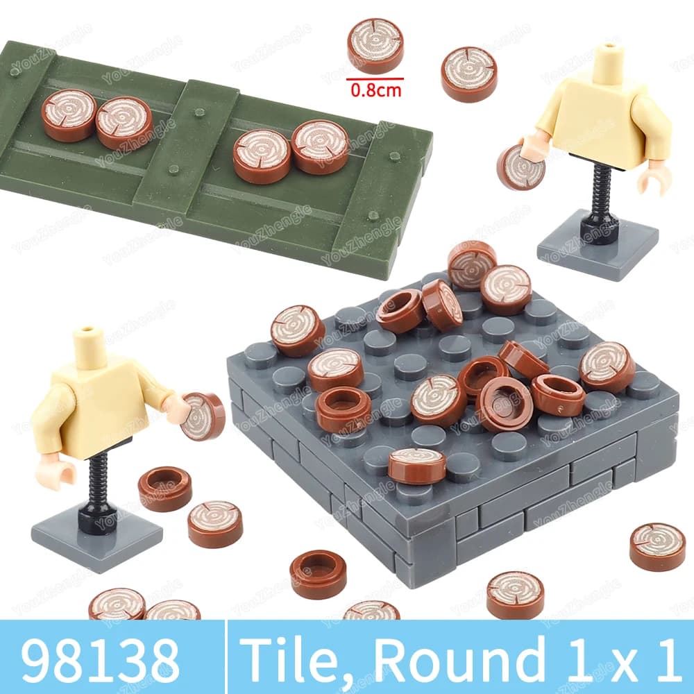 98138pb042 Ceppo di albero Modello di venature del legno Stampato Building Block Piastrelle1x1 Parti assemblate MOC Figure Modello di scena Regali Ragazzi Giocattoli