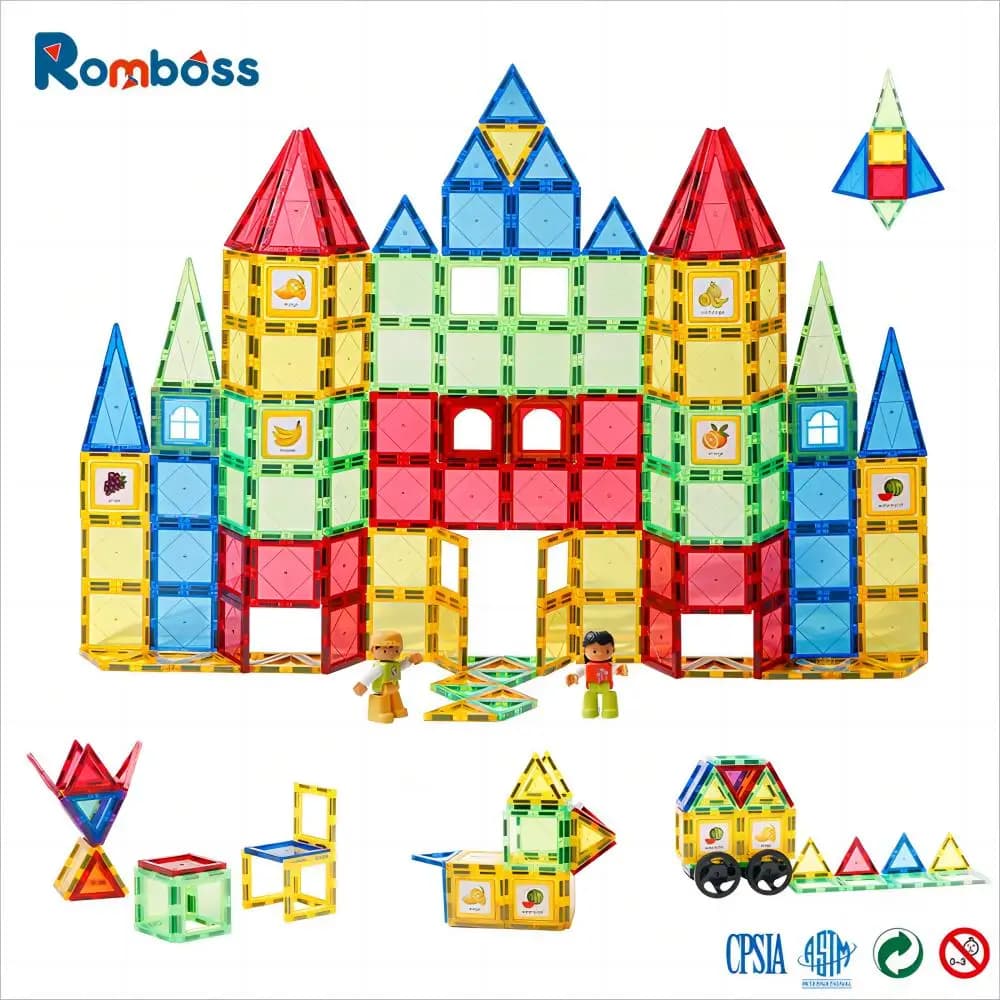 Romboss giocattoli Montessori blocchi magnetici piastrelle magnetiche costruzione gioco impilabile educativo bambini regali per bambini