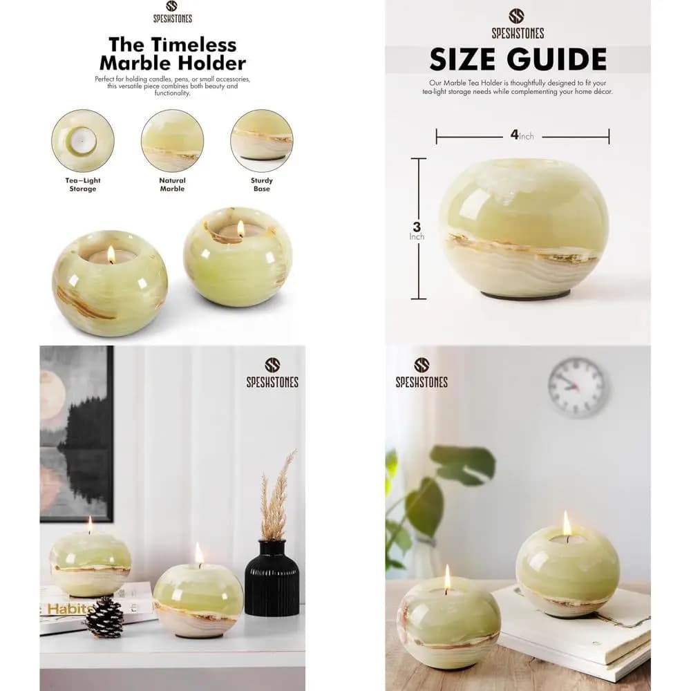 4 Portacandele in Marmo Verde Onice - Centrotavola Decorativi per Regali, Estetica Domestica e Matrimoni