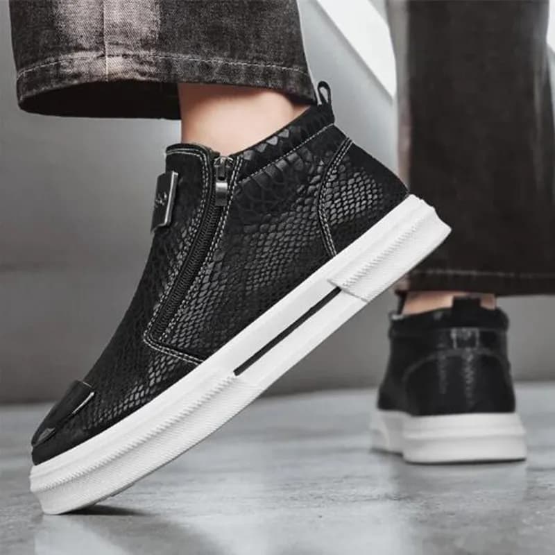 Scarpe da skateboard con cerniera alla moda per uomo Scarpe da ginnastica da uomo di lusso con glitter Scarpe da skateboard alte con cerniera Scarpe da ginnastica da uomo