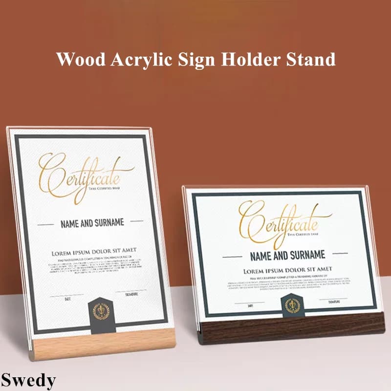 Set di 3 Porta Menu in Legno A4 210x297mm, Espositore per Foto, Poster, Volantini, Etichette Prezzi, Cornice in Acrilico, Supporto per Cartelli