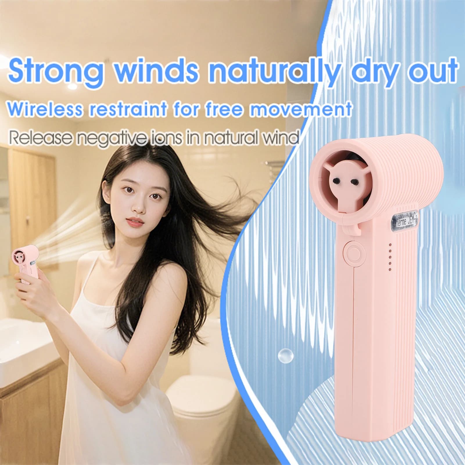 Portable Ionic Hair Dryer, Air Cleaner, Antistatic, Powder Removal, 12V, Sleeper Purifier
