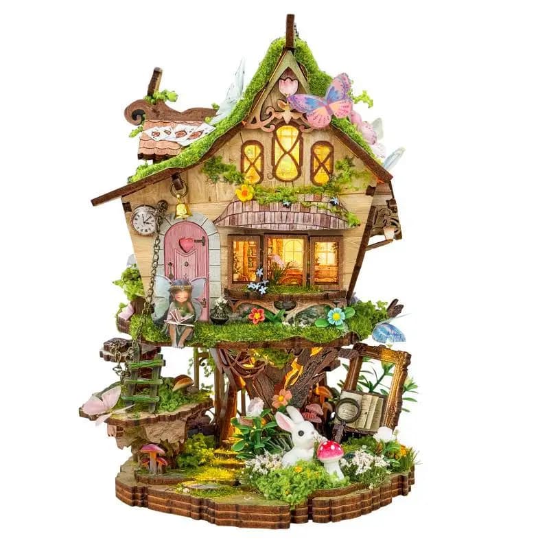 Figurine di case sull'albero di Rowan in legno fai-da-te Miniature assemblate Casa con luce per amici Regali di compleanno Decorazioni per la casa Artigianato