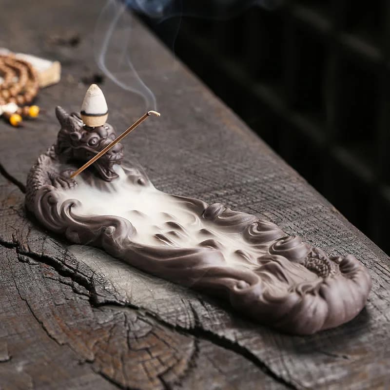1 pz, porta incenso con riflusso del drago cinese, decorazione per aromaterapia Zen, porta incenso in ceramica fatta a mano (senza incenso)