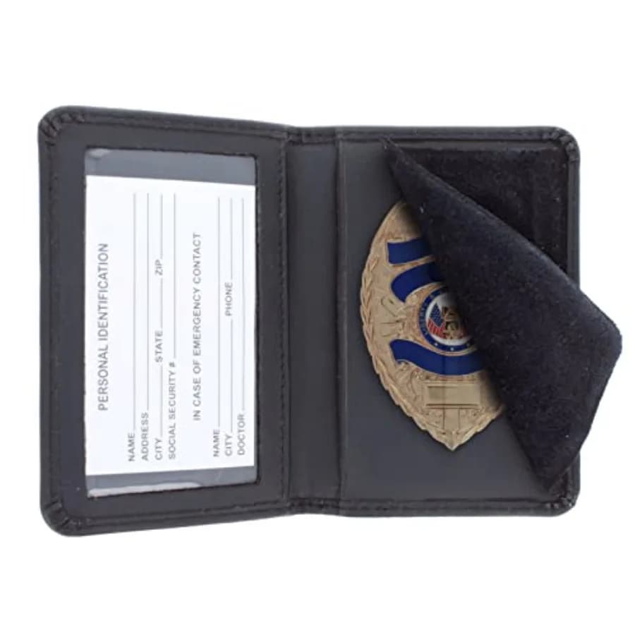 Portafoglio Porta Badge Unisex in Vera Pelle per Forze dell'Ordine - Modello Scudo Nero