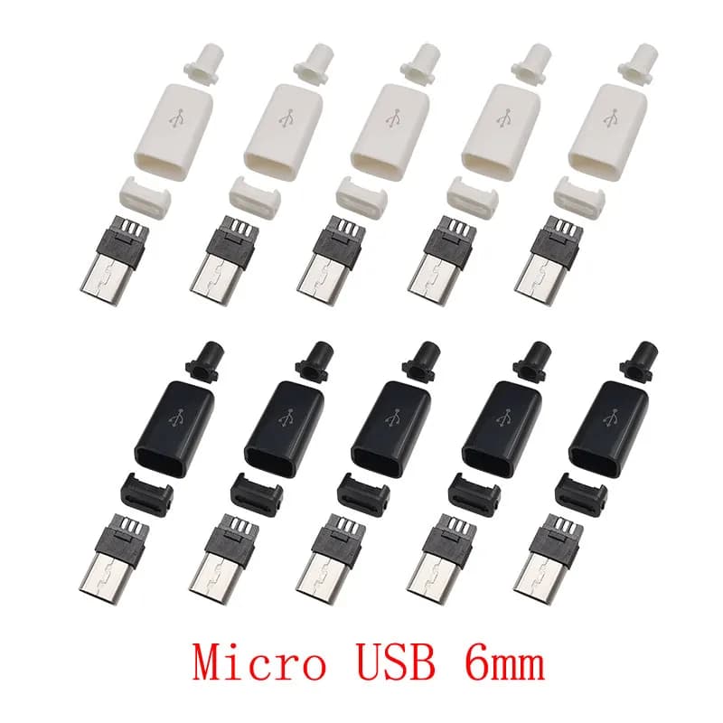 10 pz Micro USB 5 Pin spina maschio connettori tipo saldatura 6mm MicroUSB ricarica spine dati interfaccia cavo adattatore di riparazione fai da te