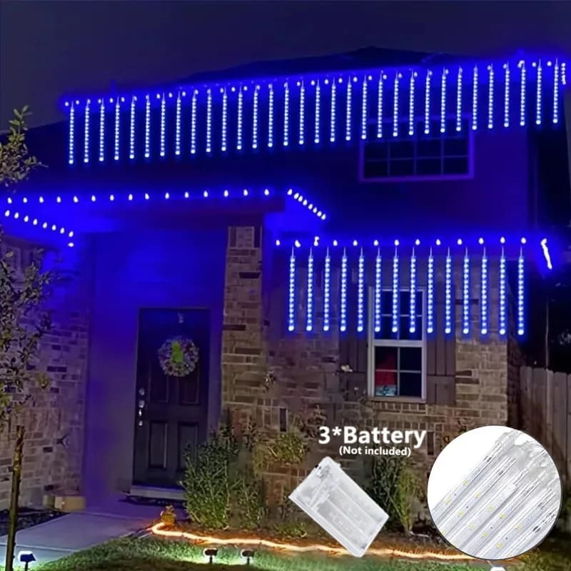 Luci a Stringa LED Effetto Pioggia di Meteore per San Valentino | Lampada a Batteria con 8 Tubi da 30cm | Decorazione per Matrimoni e Festival in Giardino con Cornicioni