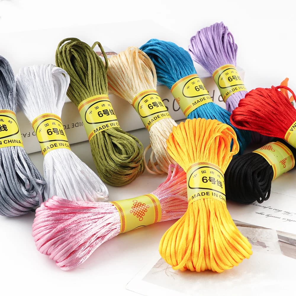 2mm 18m/Lot Satin Nylon Trim Cord Rattail Cord Chinese Knot Satin Beading Cords Braided Shamballa String Thread