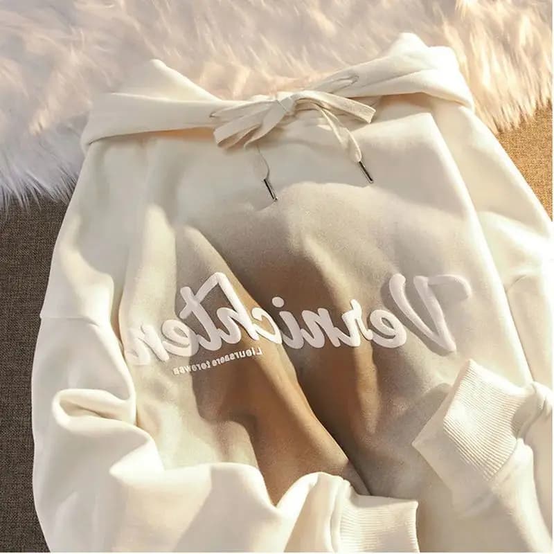 Felpe con cappuccio carine Y2K Donna Pull Femmes Morbido stand-up Peluche Vintages Blocco ricamo Abbigliamento sportivo O Collo Maniche a righe