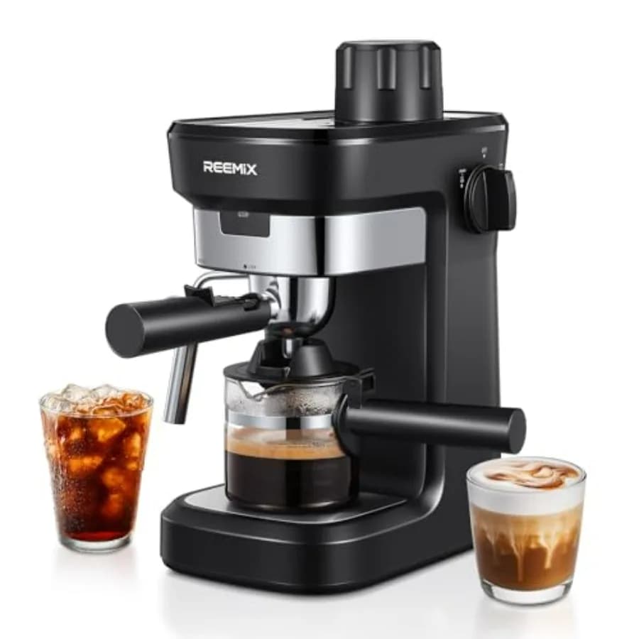 Macchina per Espresso Compatta da Casa, 6 Bar, Crema Ricca, con Sistema di Rilascio Automatico della Pressione, Nera