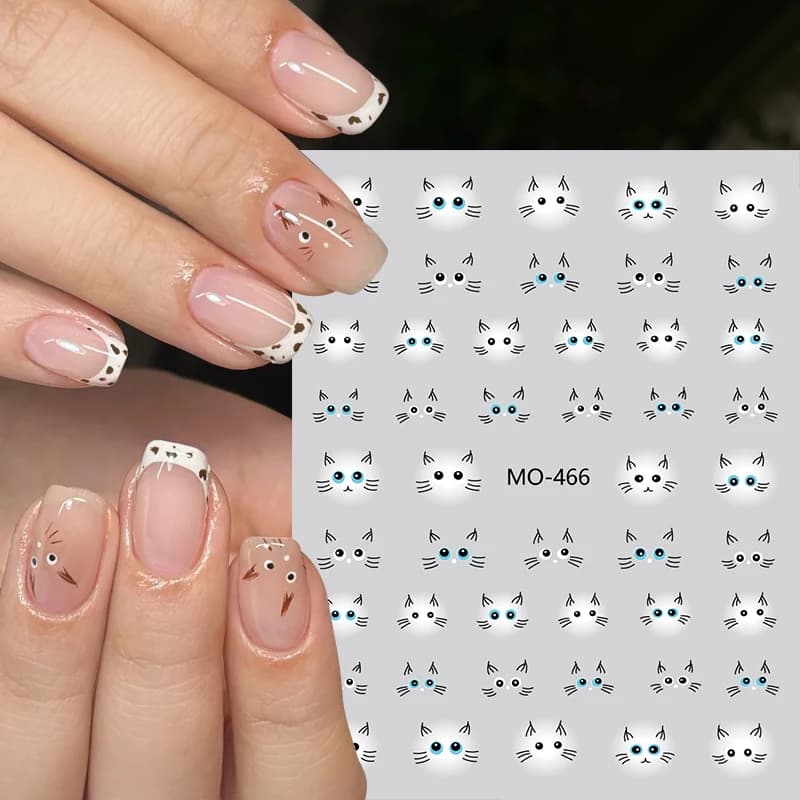 Kawaii Cute Cat Nail Art Sticker Decals 3D Cartoon Animals Butterfly Self Adhesive Gel Nail Sliders Tattoo Sticker Manicure