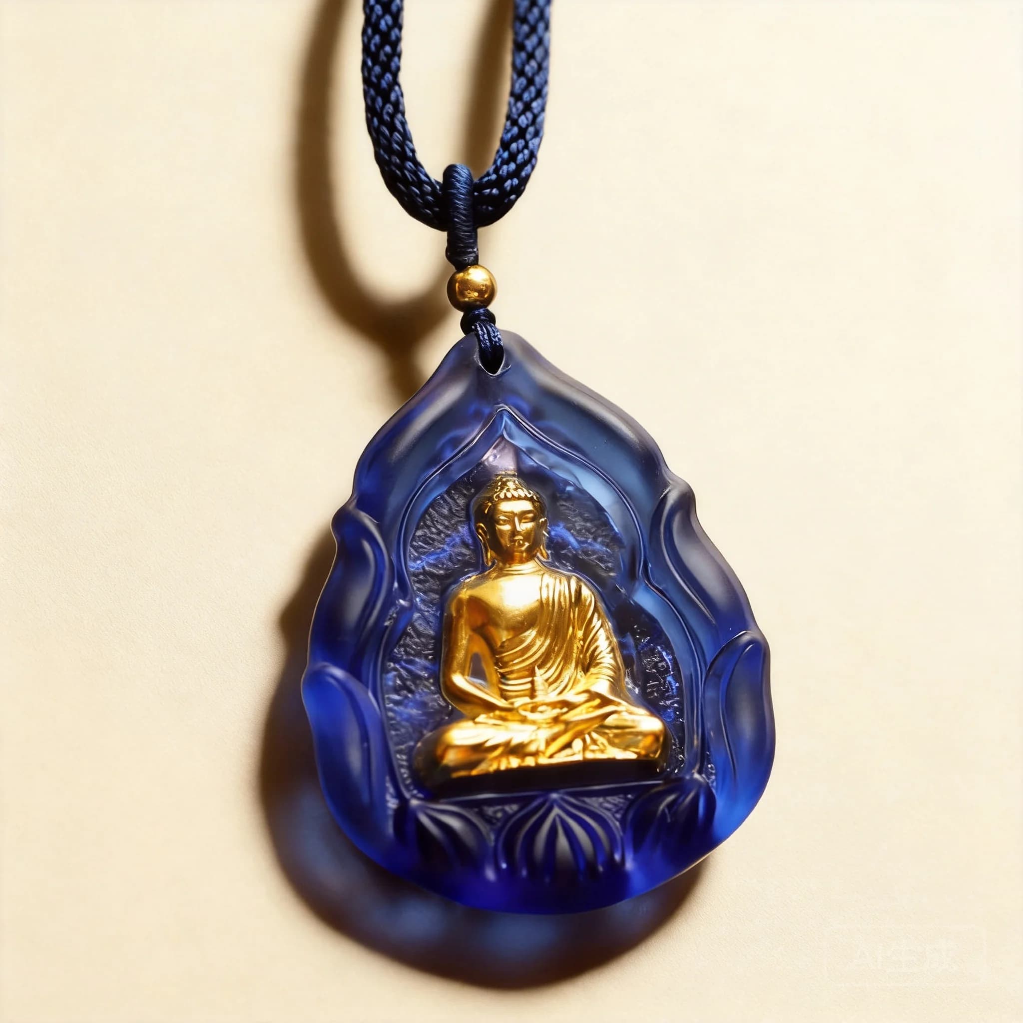 Chinese Style Lucky Blue Glaze Medicine Buddha Pendant Necklace Lotus Amulet For Blessing Peace Good Fortune Wealth Unisex Spiri