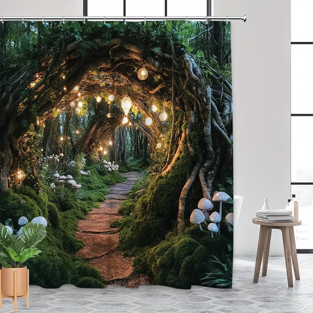 Enchanted Forest Magical Shower Curtain Fantasy Woodland Roots Grove Nature Decor Tropical Jungle Bathroom Wall Art Print