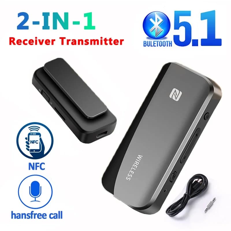 NFC Bluetooth 5.1 trasmettitore ricevitore Lavalier style One click photo 3.5mm 2.5mm AUX/TF Card adattatore Audio Wireless Stereo