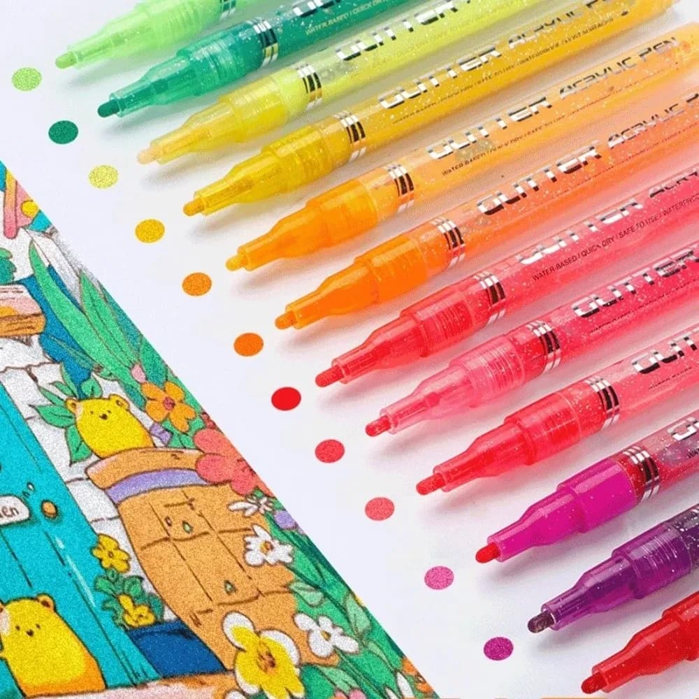New 12/24Colors Glitter Pen Quick-Drying DIY Graffiti Drawing Acrylic Pen Set Water-Based Art Markers Pen Stone Wood Calligraphy