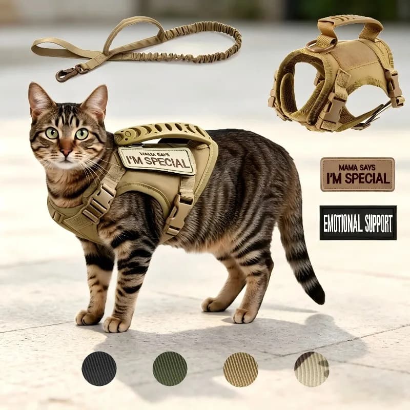 Pet Cat Clothes Cat Accessories Safe Tactical Harness Vests Traction Leash With Two Stickers For Cats Puppies and Small Dogs