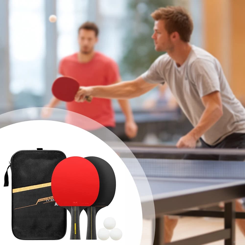 Set di 2 Racchette Professionali da Ping Pong in Legno Premium con Custodia, 3 Palline e Racchetta da Tennis da Tavolo 6 Stelle