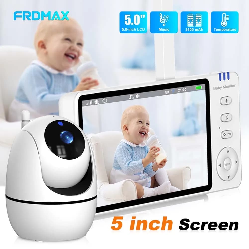 Video Baby Monitor da 5 pollici, Audio bidirezionale wireless per interni, Sorveglianza dei bambini della madre, Telecamera IP Mini PTZ 2.4G, Telecamera di sicurezza domestica per bambini, Con display di temperatura