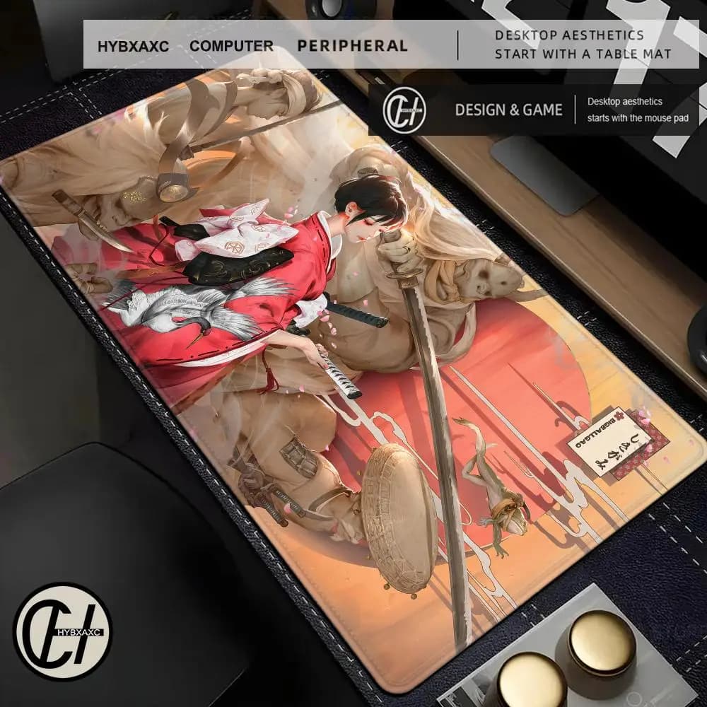 Japanese Girls Samurai Mouse Mat HYBXAXC Aesthetics Mouse Pad Gaming Laptop Table Mat Office Accessories PC Cabinet Non-Slip